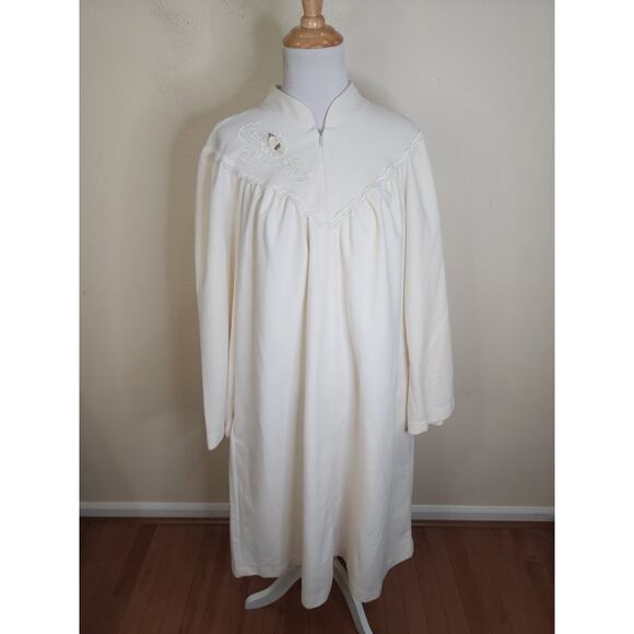 Vintage Shadowline Nightgown Ivory Long Sleeves Housecoat Zip Up Size Large USA - Picture 1 of 9